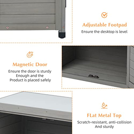 Outdoor Storage Cabinet & Potting Bench Table with Metal Top, Wooden Patio Furniture, Garden Workstation (Royal Brown, 36x31x17in) SoliWood