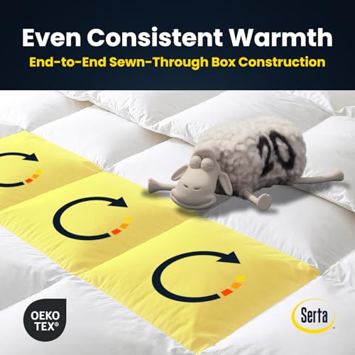 Serta Goose Feathers Down Fiber Comforter Twin Size Duvet Insert,100% Cotton,Hotel Luxury Hypoallergenic Comforter 43oz All Season Medium Warmth 68 x 90 in White Serta