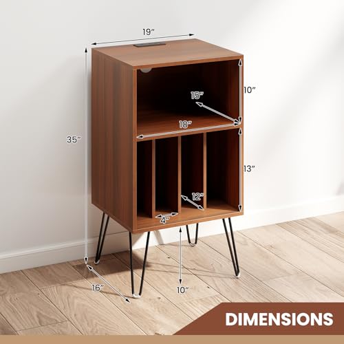 LOKO Record Player Stand with Charging Station, Turntable Stand with Vinyl Storage & USB Ports, Farmhouse Vinyl Record Storage Cabinet for Living Room, Bedroom, Music Room, Holds Up to 150 Albums LOKO