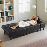 BIAOZHIKE Convertible Futon Sofa Bed with Storage Ottoman/Coffee Table, Multifunctional Folding Futon Set, Tufted Loveseat Sleeper Couch for Small Space, Bedroom, Apartment, Dorm (Black) BIAOZHIKE