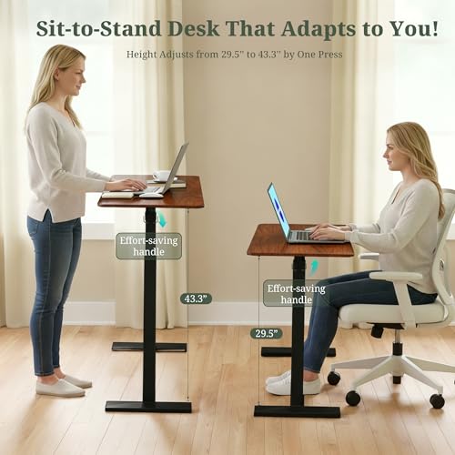 Mobile Standing Desk, Adjustable Height Desk with Hidden Casters, Portable Laptop Computer Table with Rolling Wheels, for Sit Stand Workstation, Compact and Sturdy for Home, Office, Dorm, Brown SageNest