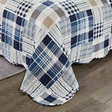 Brilliant Sunshine Blue Plaids and Stripes Patchwork, 3-Piece Quilt Set with 2 Shams, Reversible Bedspread, Soft Lightweight Coverlet, All-Season, Full/Queen, Blue Brilliant Sunshine