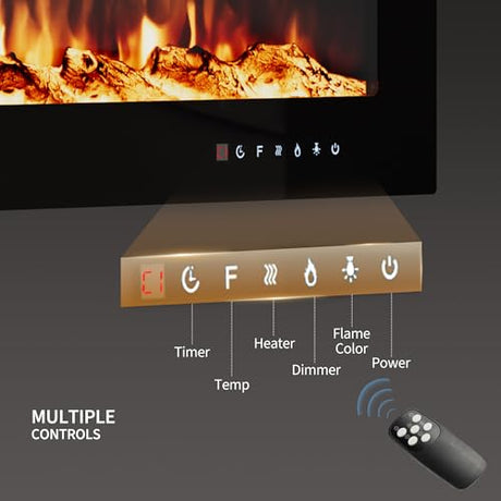 50 Inch Built-In Electric Fireplace, 750/1500W Wall Mounted Recessed Heater with Remote, Timer, Touchscreen, 12 Flame Effects, Adjustable Brightness, Low Noise Linear Fireplace for Living Room Bedroom Hipicute