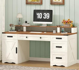 YOMILUVE Farmhouse Executive Desk with Drawers & Storage Shelves, 55" Computer Desk with Power Outlets, Home Office Desk with Monitor Stand & File Drawers, Writing Study Table, Antique White YOMILUVE