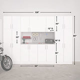 Prepac Elite Functional 8-Piece Garage Cabinets and Storage System Set G, Simplistic Garage Closet Shop Cabinets 16" D x 128" W x 89" H, White, WRSX-1016-8M Prepac