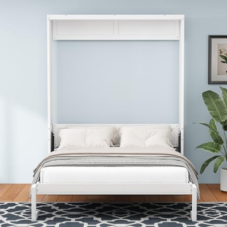 GYYBED Full Size Murphy Bed, 61.5-inch Cabinet Bed Folding Wall Bed with Desk Combo,Space-Saving Furniture Bed Frame,for Guest Room, Study, Office (White, Full) GYYBED