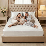 Thmyo 3-Piece Satin Bedding Set,Satin Fitted Sheet with Pillowcases,Soft Comfort Hypoallergenic Breathable Bedding Set (1 Fitted Sheet+2 Pillowcases) (White, Queen) Thmyo