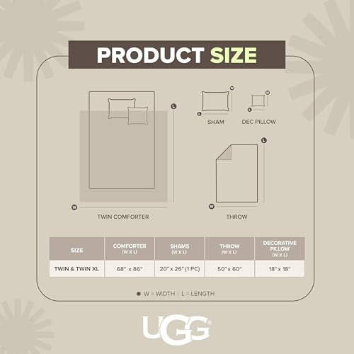 UGG Remina Twin Comforter Set 4 Piece Bed in a Bag with Throw Blanket, Decorative Pillow Sham and Reversible Comforter Hypoallergenic Washable College Dorm Bedding, Twin XL, Brown Birch UGG