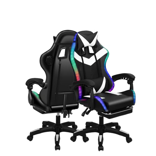 Gaming Chair with 2 Bluetooth Speakers & LED Lights, Ergonomic High Back Office Chair with Headrest, 135° Recline, 360° Swivel, Height Adjustable Executive Chair for Gaming, Work, Study (Black) Tacarlha