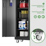Reemoon 71" H Garage Storage Cabinets with 5 Adjustable Shelves and Door Pegboard,Metal Storage Cabinets with Wheels for Garage Home,Required Assembly,Black Reemoon