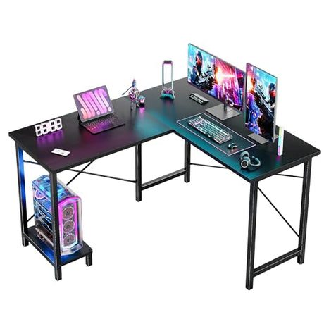 DUMOS L Shaped Desk, Computer Gaming Desks Corner Office Table with CPU Shelf for Home Study Writing Work Station 50 Inch, Black DUMOS