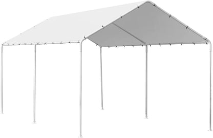 10x20 Carports Heavy Duty Car Port Waterproof Car Tent Metal Carport Party Tent with 6 Steel Legs,White - WoodArtSupply