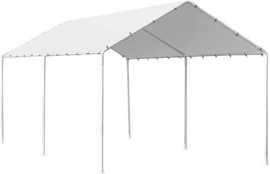 10x20 Carports Heavy Duty Car Port Waterproof Car Tent Metal Carport Party Tent with 6 Steel Legs,White - WoodArtSupply