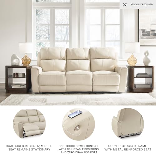 Signature Design by Ashley Dahlmoore Modern Leather Match Power Reclining Sofa with USB Ports, Beige Signature Design by Ashley