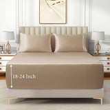 VACVELT 3pcs Extra Deep Pocket Satin Fitted Sheet Set King Bed Set, Beige Bottom Sheet Fit 18-24 Inch Deep Pocket Mattress, Silky Bedding Set Soft & Ultra Deep Fitted Sheet & 2 Pillowcase VACVELT