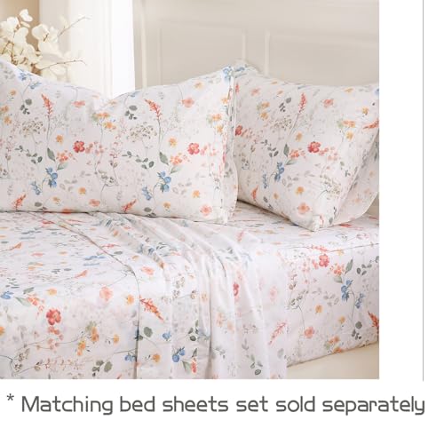 Zusbest Botanical Floral Duvet Cover Queen 100% Cotton Orange Blue Flower Patterned Bedding Beige Tan Comforter Cover with Zipper, Soft Skin-Friendly, Luxury Minimalist Wildflower Print Bed Set, 3Pcs Zusbest