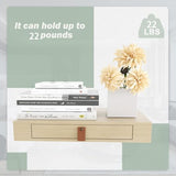 Bloddream Floating Shelf with Drawer, Nightstand for Bedroom - 16'' Wall Shelf, White Floating Shelf with Storage, Floating Bedside Table (Natural) Bloddream