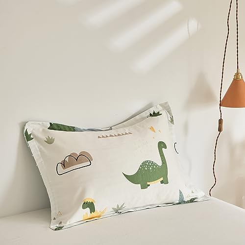 Joyreap 4 Piece Dinosaur Toddler Bedding Set, Cotton Toddler Comforter Sheet Set, Green Dinosaurs Print on White Design for Kids Boys n Girls Joyreap
