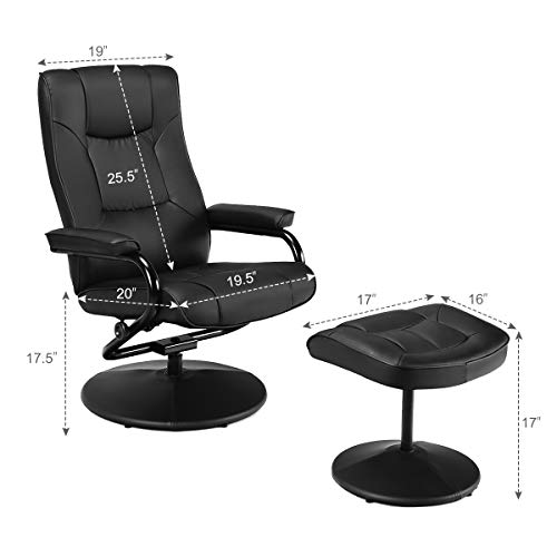 WATERJOY Swivel Recliner Chair, PU Leather Lounge Armchair Recliner, 360 Degree Swivel Overstuffed Padded Seat Chair with Footrest Stool Ottoman Set for Office Living Room Black