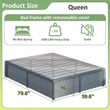 Upcanso 16 Inch Bed Frame Queen Size with Fabric Cover, Metal Platform Queen Bed Frame with Storage No Box Spring Needed, Heavy Duty Non-Slip, Easy Assembly Mattress Foundation Upcanso