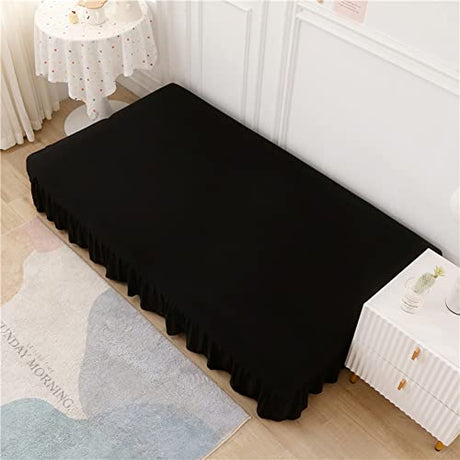 Futon Cover-Stretch Armless Futon Covers Full Size With Skirt Ruffled Futon Sofa Cover Washable Folding Sofa Bed Cover Soft Futon Couch Cover Slipcover With Elastic Bottom For Kids,Pets(Black) ANWUCHEN