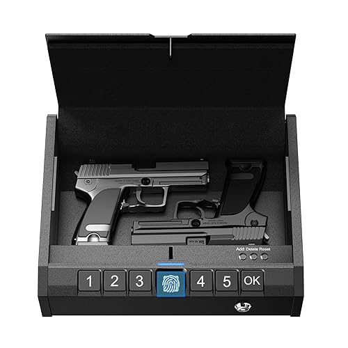 AINIRO Gun Safe for Pistols - Biometric Gun Safe for Handgun, Quick-Access Gun Lock with Fingerprint Identification or Key Pad, Firearm Storage Home Bedside Nightstand Car - WoodArtSupply