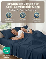 LANE LINEN Queen Bed Sheets - Pemium 600 Thread Count Long Staple 100% Cotton Sheets Queen Size Bed Set, Hotel Luxury Sateen Finish, 15" Deep Pocket Fitted Sheet, Cool & Durable - Denim LANE LINEN