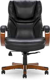 Serta Conway Big and Tall Executive Office Wood Accents, Adjustable High Back Ergonomic Computer Chair with Lumbar Support, Bonded Leather, 30.5D x 27.25W x 47H in, Black Serta