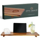 Fjord Teak Bathtub Tray - Towel & Gift Box Bundle - Sustainable Minimalist Wood Bath Tray for Tub - Fits Standard Bathtubs - Relaxing Bathtub Accessories Holder - Bath Caddy 29x8.5 in. Alma Japandi