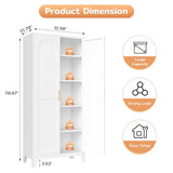 Zevemomo 71'' Tall Metal Pantry Cabinet with 2 Doors, Freestanding Kitchen Storage Cabinet with 4 Adjustable Shelves, Steel Cupboard for Kitchen, Pantry, Dining Room, Living Room, Bathroom, White Zevemomo