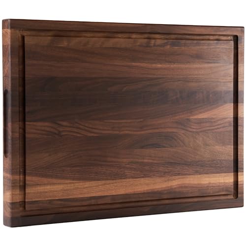 Cozifa American Walnut Wood Cutting Board 17"Lx12"Wx1"Thick for Kitchen with Juice Groove, Inner Handles, Gift Box; Wooden Chopping Board Finished - WoodArtSupply