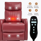 High Back Massage Recliner with Heat - Swivel Rocking Chair for Small Spaces, Manual Lazy Boy Recliner for Adults, Perfect for Living Room & Bedroom, Soft Fabric (Red)