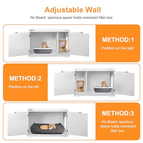 Pet Republic Hidden Cat Litter Box Enclosure Cat Litter Box Furniture Cat Washroom Cat House Table Nightstand (White) - WoodArtSupply