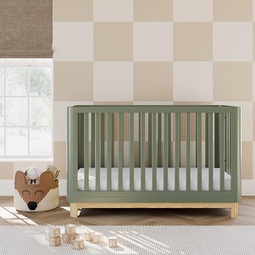 Storkcraft Santos 3-in-1 Convertible Crib (Olive with Natural) – GREENGUARD Gold Certified, Fits Standard Crib Mattress, Converts to Toddler Bed and Daybed, Rounded Details, Designer Edition Storkcraft