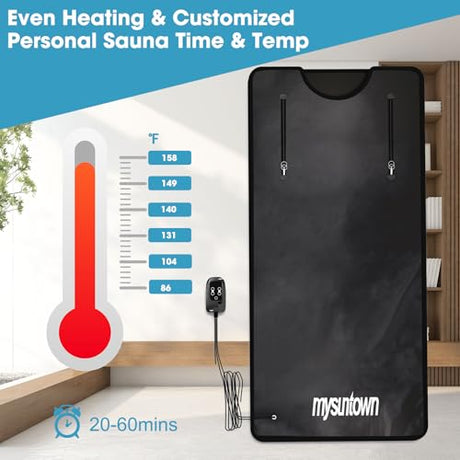 mysuntown Infrared Sauna Blanket for Detoxification，Portable Sauna Blanket for Home use,Low EMF，86-158℉,20-60 Minutes Timer,6.23ft x 2.95ft mysuntown