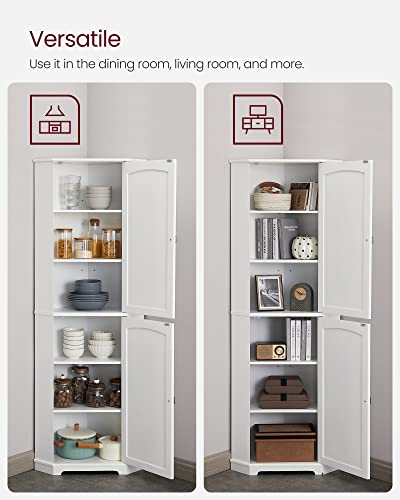 VASAGLE Corner Cabinet, Tall Corner Storage Cabinet with 2 Doors and 4 Adjustable Shelves, for Bathroom Kitchen Living Room, Modern Farmhouse Design, White UBBC541P31 VASAGLE
