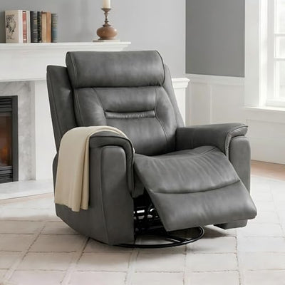 KISLOT Leather Recliner Chair, 360° Swivel Rocker Faux Leather Manual Recliner with Adjustable Backrest & Footrest Ergonomic Single Lounge Chair for Living Room, Bedroom, Home Theater