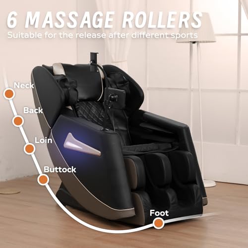 KEIKI Massage Chair Recliner with Zero Gravity, Full Body Air Pressure, Heated Lumbar & Leg Massage, Bluetooth Audio, Adjustable Footrest, PU Leather, Relaxation Chair for Home & Office, Black KEIKI