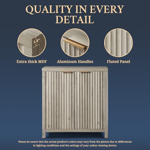 OAKHAM HOME Oxford Storage Cabinet Fluted Sideboard Buffet Cabinet with Adjustable Shelves, Modern Accent Cabinet Multifunctional Console Cabinet for Living Room, Kitchen.(Grey Oak) OAKHAM HOME