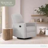 Evolur Raleigh Glider in Fog, Upholstered Plush Seating 360° Swivel Glider Rocking Chair, FSC Certified, Greenguard Gold & JPMA Certified Nursery Glider Recliner Evolur