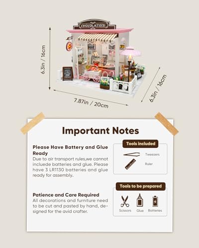 Miniature House Kit, Miniature Dollhouse for Beginners, DIY Dollhouse Kit for Adults to Build, Model Building Craft Diorama Kit, Ideal Gifts for Birthday Christmas(Chocolate Shop)