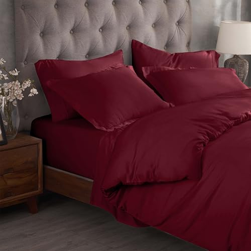 Superior Combed Cotton, 300 Thread Count 2 Piece Duvet Cover Set with 1 Pillow Sham, Single Ply Cotton, Soft and Luxurious Bedding Sets - Twin Duvet Cover, Burgundy Superior