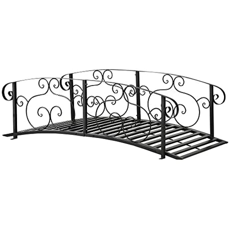 Outsunny 6' Metal Arch Backyard Garden Bridge, Safety Siderails, Arc Footbridge for Backyard Creek, Stream, Pond, Black Outsunny