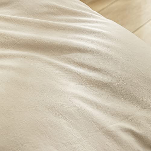 BESTOUCH Duvet Cover Set 100% Washed Cotton Linen Feel Super Soft Comfortable Chic Lightweight 2 PCs Home Bedding Set Solid Almond Milk Grey Twin/Twin XL BESTOUCH