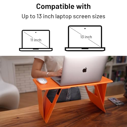 Foldable Laptop Desk Bed Computer Desk, FansDreams Pi Foldable and Portable Lap Desk, Portable Folding Lap Table, Standing Lightweight Travel Laptop Table for Study and Work (Orange, Standard) FansDreams
