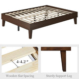 Yaheetech Full Bed Frame Natural Solid Wood Platform Bed with Wooden Slats Support, 12-inch Underbed Space for Storage, Noise-Free Design, Easy Assembly, Dark Walnut Finish Yaheetech