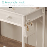 KAI-ROAD White Makeup Vanity Desk with Chair no Mirror, Small Vanity Table with Fabric Drawers, Power Outlet & Stool Without Mirror, Modern Make Up Desk Set for Bedroom KAI-ROAD