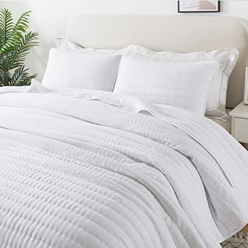 ROARINGWILD White Twin Size Quilt Bedding Sets with Pillow Sham, Lightweight Soft Bedspread Coverlet, Quilted Blanket Thin Comforter Bed Cover for All Season, 2 Pieces, 68x90 inches ROARINGWILD