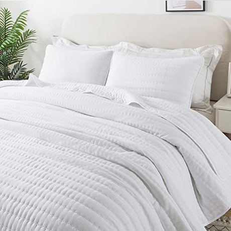 ROARINGWILD White Twin Size Quilt Bedding Sets with Pillow Sham, Lightweight Soft Bedspread Coverlet, Quilted Blanket Thin Comforter Bed Cover for All Season, 2 Pieces, 68x90 inches ROARINGWILD