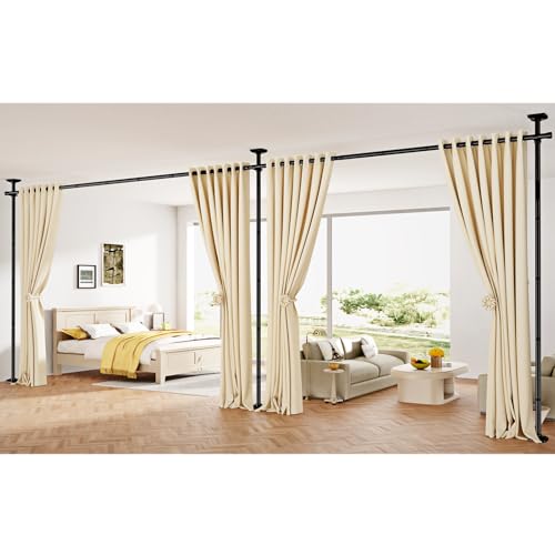 SUNALLY Room Divider Curtain Rod, No Drilling 4-10ft(H) 28-140inch(W) Adjustable Privacy Wall Divider for Room Separation, Heavy Duty Temporary Partition Space Separator Tension Rods, Black SUNALLY